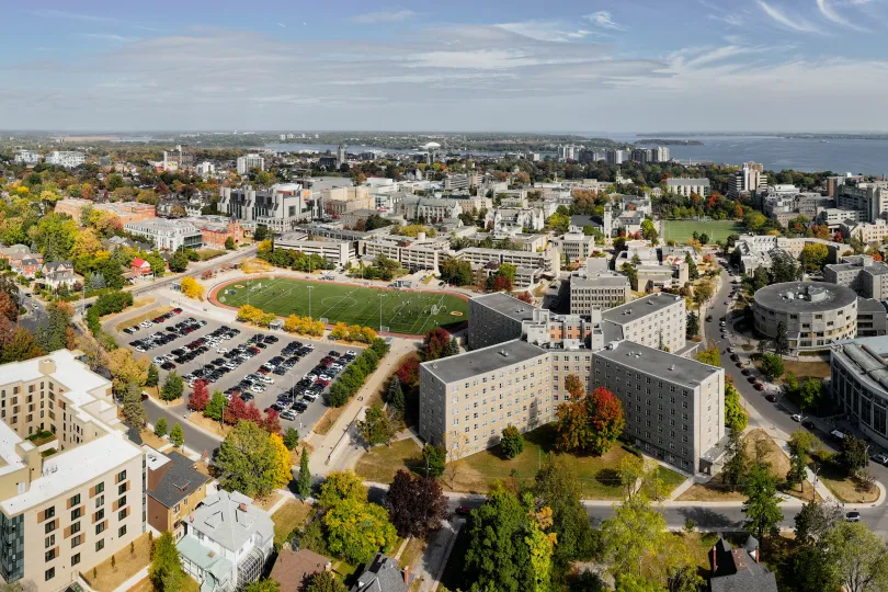 Aerial shot of Queen's University campus