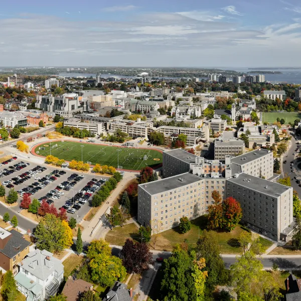 Aerial shot of Queen's University campus