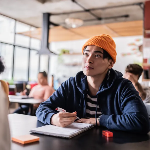 Young man during class in a college class